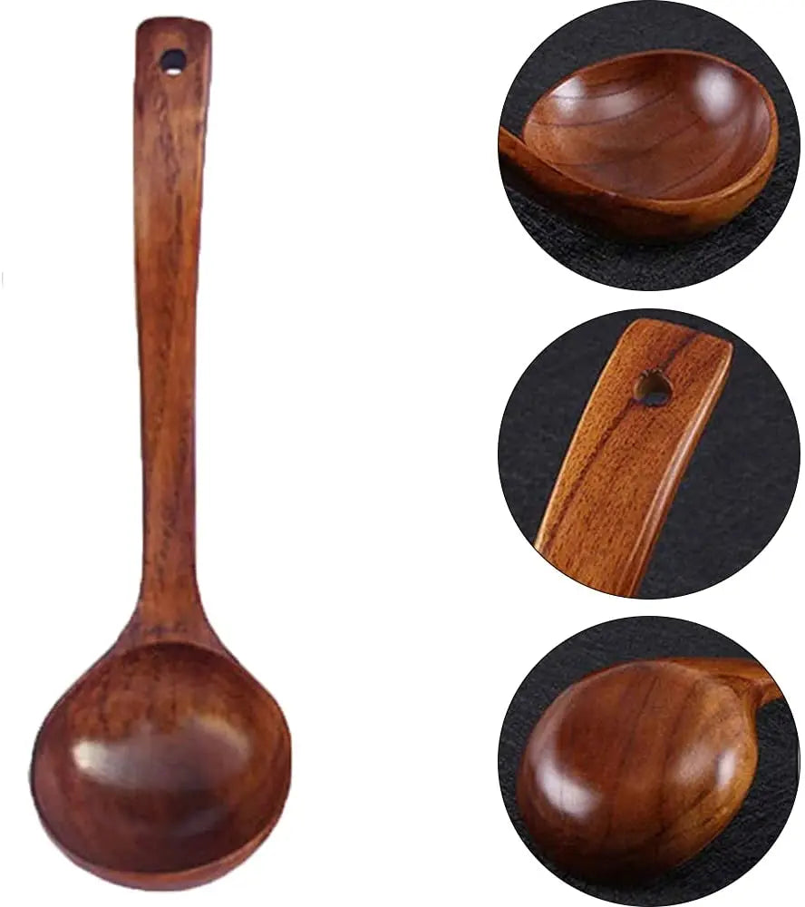 Wooden Serving Ladle – Large Natural Wood Utensil for Soup, Cooking, and Kitchen Use