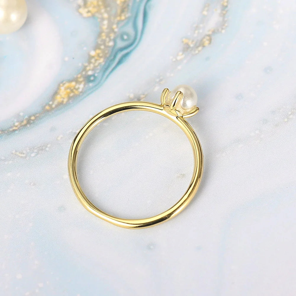 Minimalist Gold Thin Ring with Imitation Pearl – Dainty Women’s Jewelry Gift