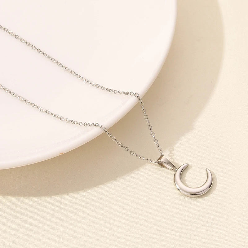 Classic Sun Moon Star Pendant Necklace Link Chain On The Neck Decor Stainless Steel Necklaces For Women Men Accessories Jewelry