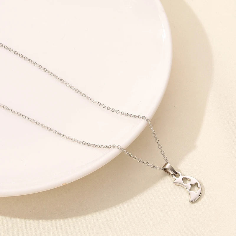 Classic Sun Moon Star Pendant Necklace Link Chain On The Neck Decor Stainless Steel Necklaces For Women Men Accessories Jewelry