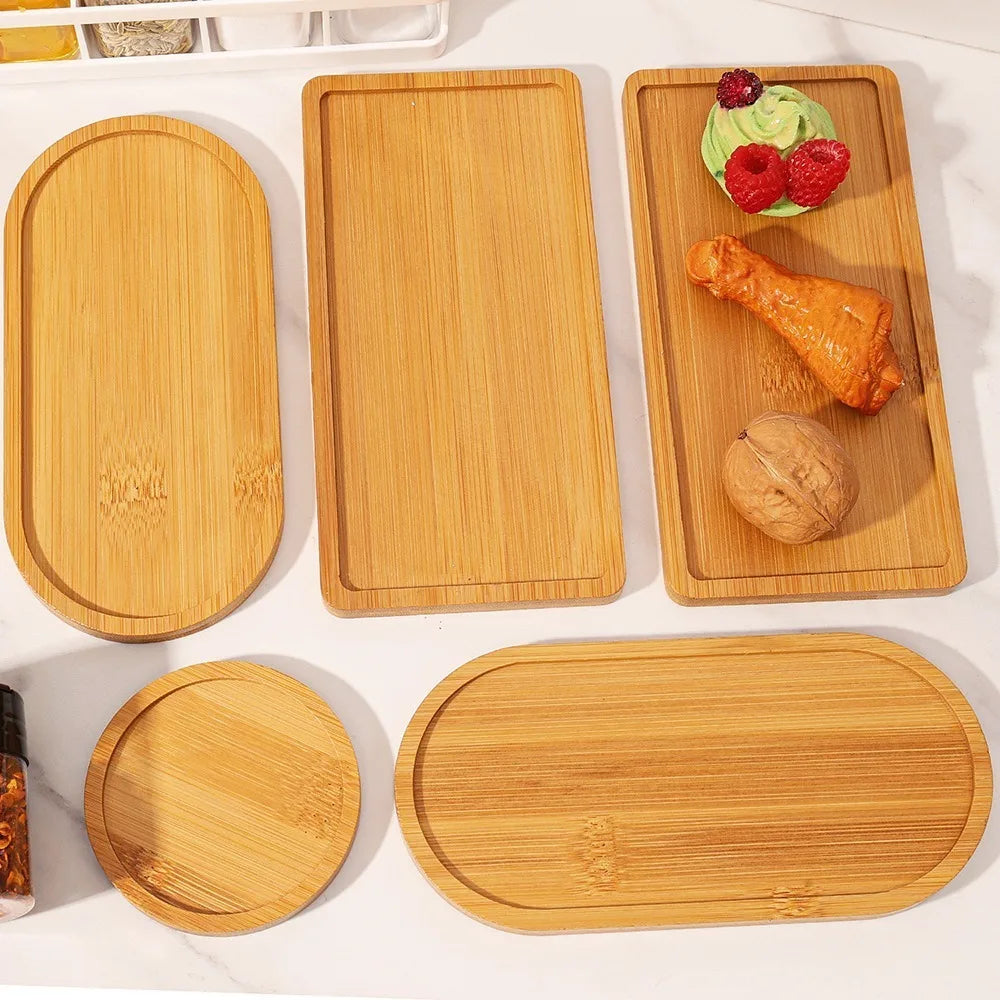 Multi-Purpose Bamboo Tray – Wooden Waterproof Decorative Plate for Home, Coffee, and Plants