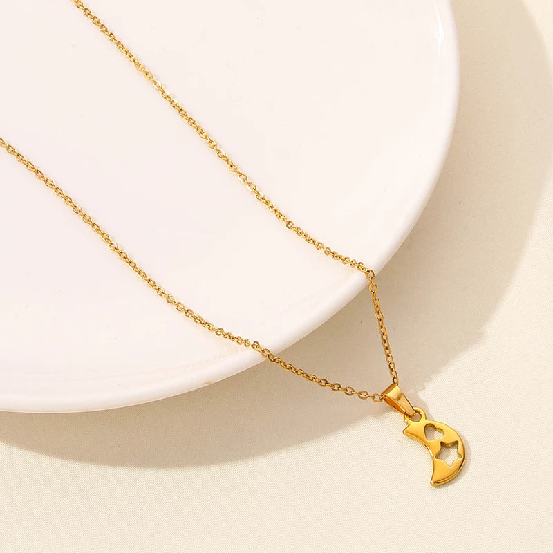 Classic Sun Moon Star Pendant Necklace Link Chain On The Neck Decor Stainless Steel Necklaces For Women Men Accessories Jewelry