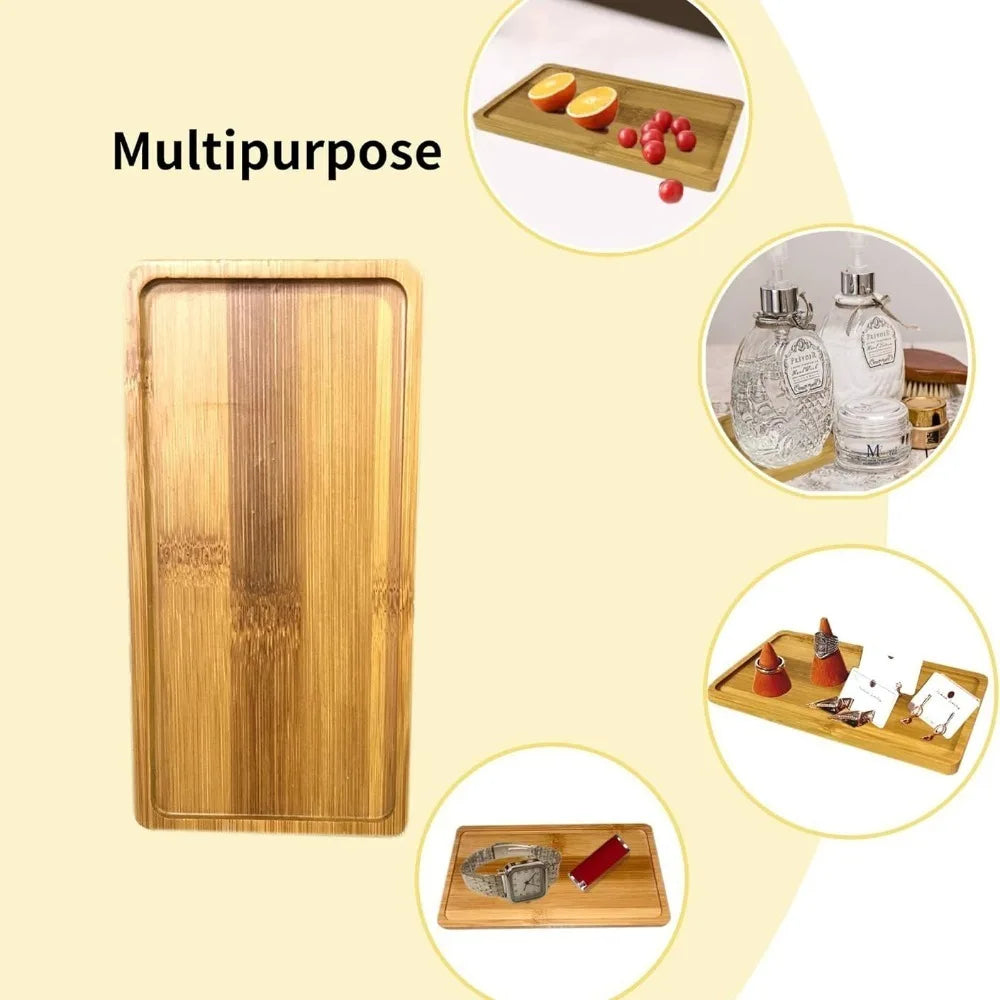Multi-Purpose Bamboo Tray – Wooden Waterproof Decorative Plate for Home, Coffee, and Plants