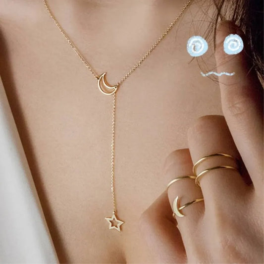 Fashion Gold Color Moon Star Pendant Choker Necklace for Women – Simple Charm Jewelry