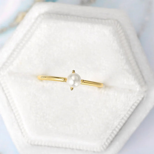 Minimalist Gold Thin Ring with Imitation Pearl – Dainty Women’s Jewelry Gift