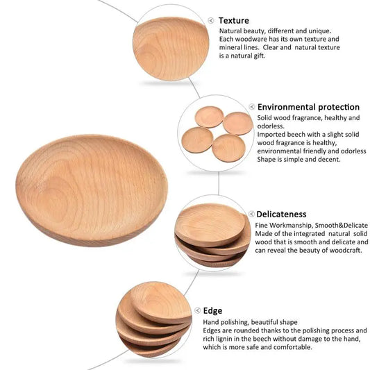 Natural Beech Wooden Round Plate – Handmade Tableware for Snacks, Sushi, and Fruit