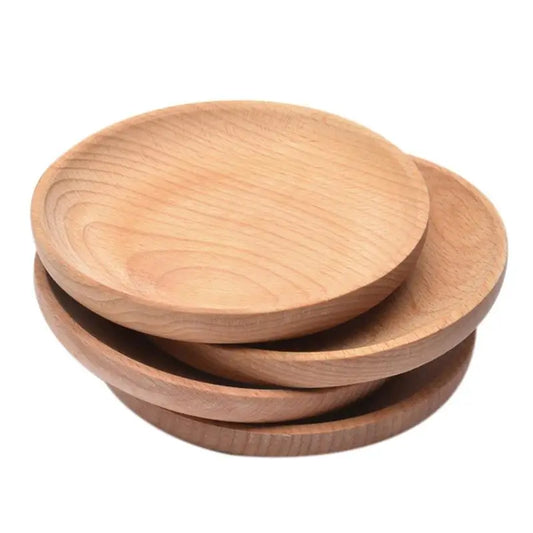 Natural Beech Wooden Round Plate – Handmade Tableware for Snacks, Sushi, and Fruit