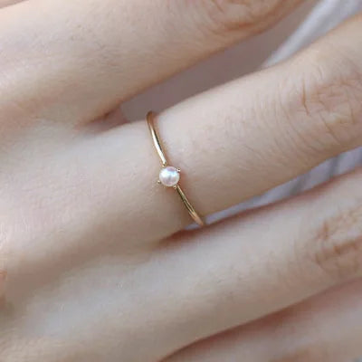 Minimalist Gold Thin Ring with Imitation Pearl – Dainty Women’s Jewelry Gift