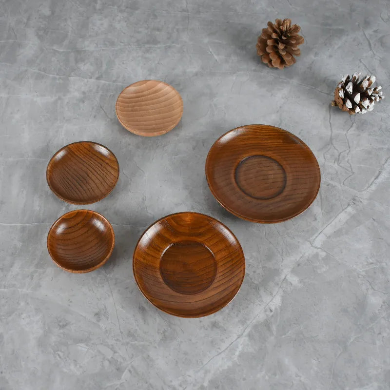 Round Wooden Seasoning Plate – Reusable Dishware for Snacks, Salad, and Kitchen Use