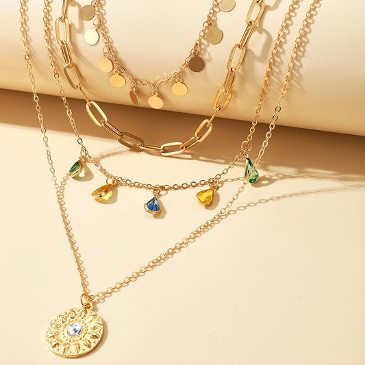 New Fashion Geometric Sequins Tassel Choker Necklace for Women Boho Star Moon Pendant Multi Layered Chain Necklace Party Jewelry