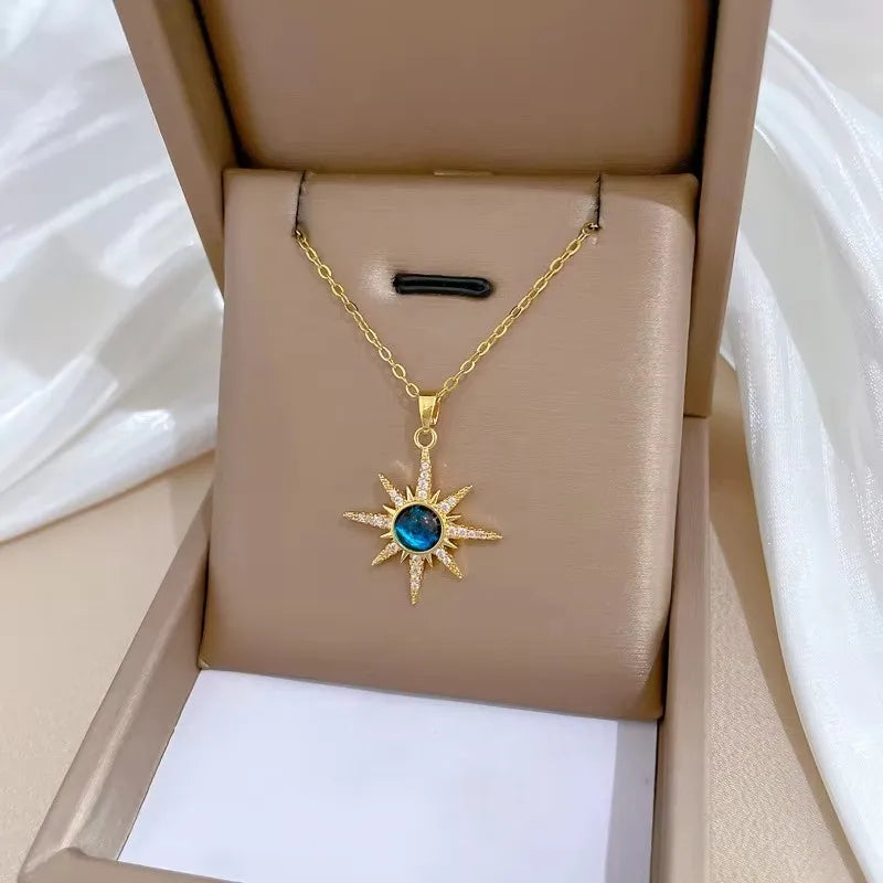 Sun Necklace, Woman Jewelry ,Fashion Wedding Party Accessories Gold Plated, Opal Sun Pendant ,Rapunzel Choker, Gift