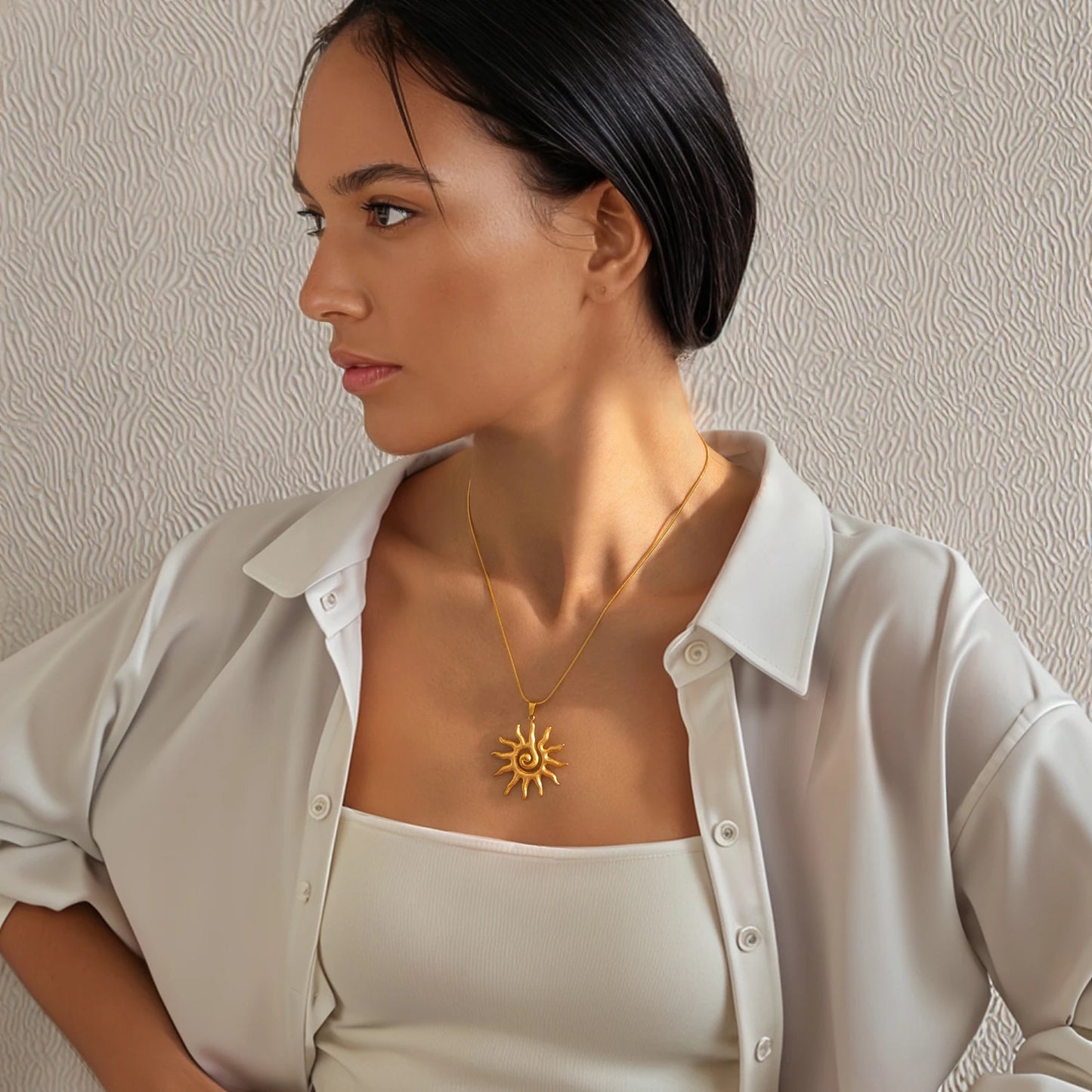 Spiral Sun Pendant Necklace for Women - 18K Gold Plated Hypoallergenic Stainless Steel, Daily Wear & Boho Gift Ideas Jewelry