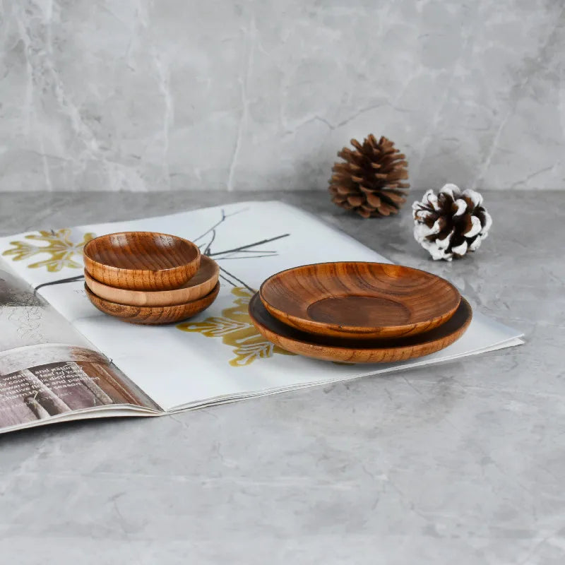 Round Wooden Seasoning Plate – Reusable Dishware for Snacks, Salad, and Kitchen Use