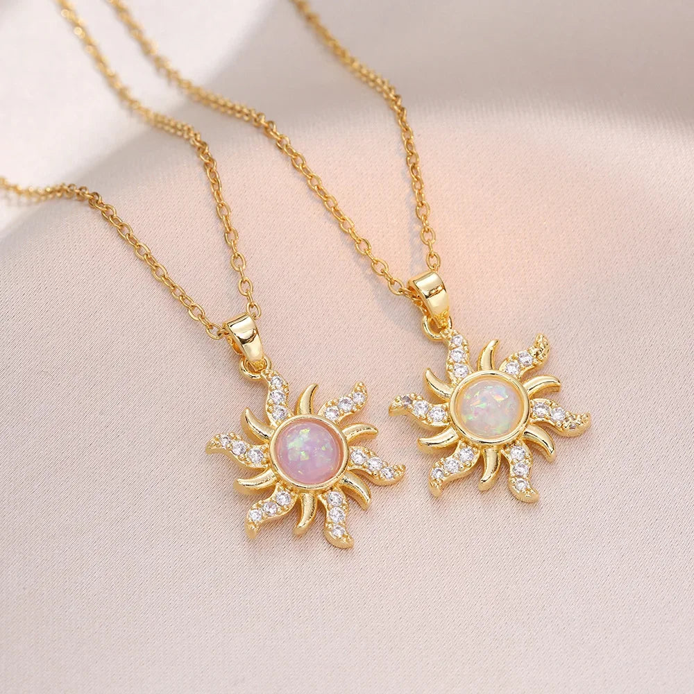 Sun Necklace, Woman Jewelry ,Fashion Wedding Party Accessories Gold Plated, Opal Sun Pendant ,Rapunzel Choker, Gift