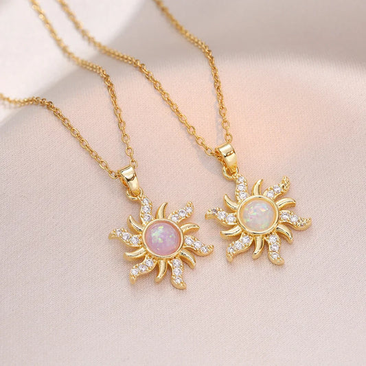 Sun Necklace, Woman Jewelry ,Fashion Wedding Party Accessories Gold Plated, Opal Sun Pendant ,Rapunzel Choker, Gift