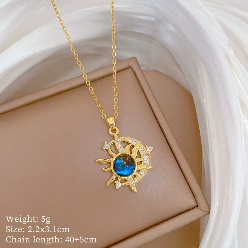 Sun Necklace, Woman Jewelry ,Fashion Wedding Party Accessories Gold Plated, Opal Sun Pendant ,Rapunzel Choker, Gift