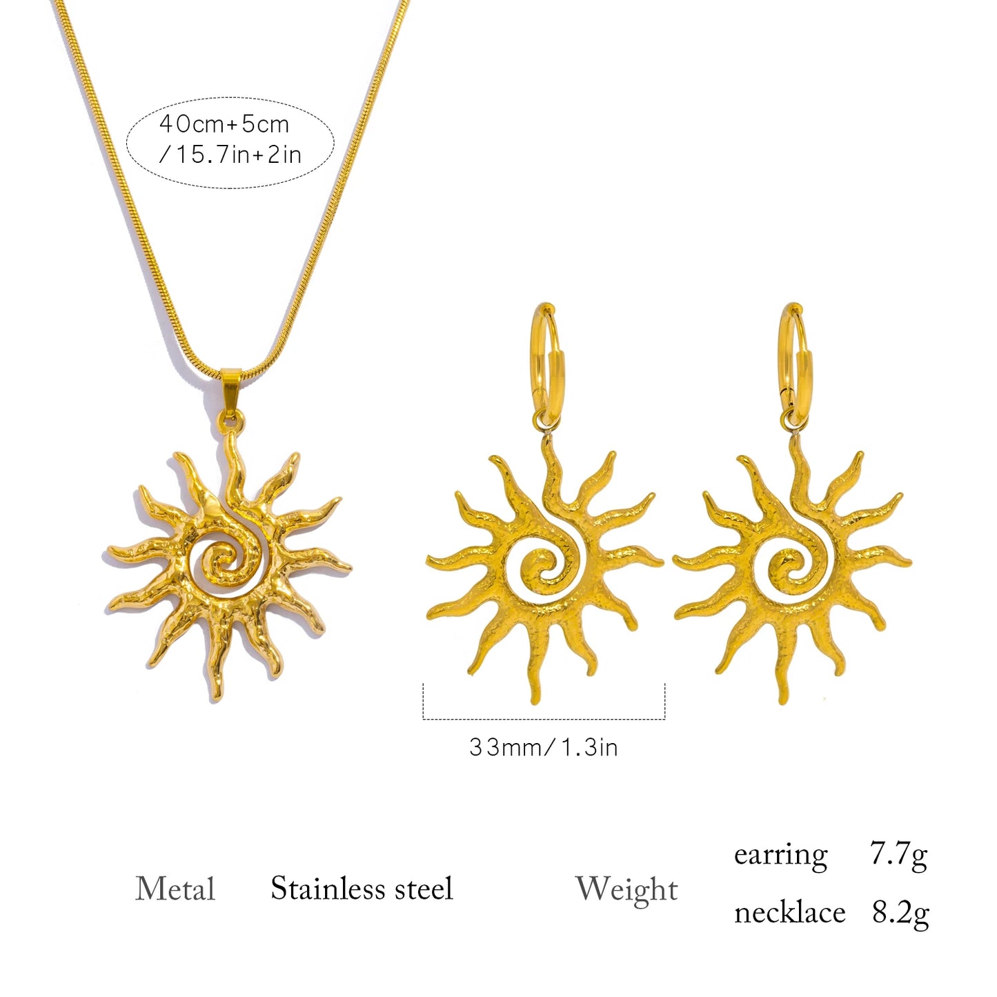 Spiral Sun Pendant Necklace for Women - 18K Gold Plated Hypoallergenic Stainless Steel, Daily Wear & Boho Gift Ideas Jewelry