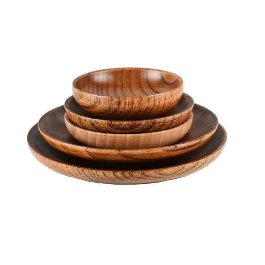 Round Wooden Seasoning Plate – Reusable Dishware for Snacks, Salad, and Kitchen Use