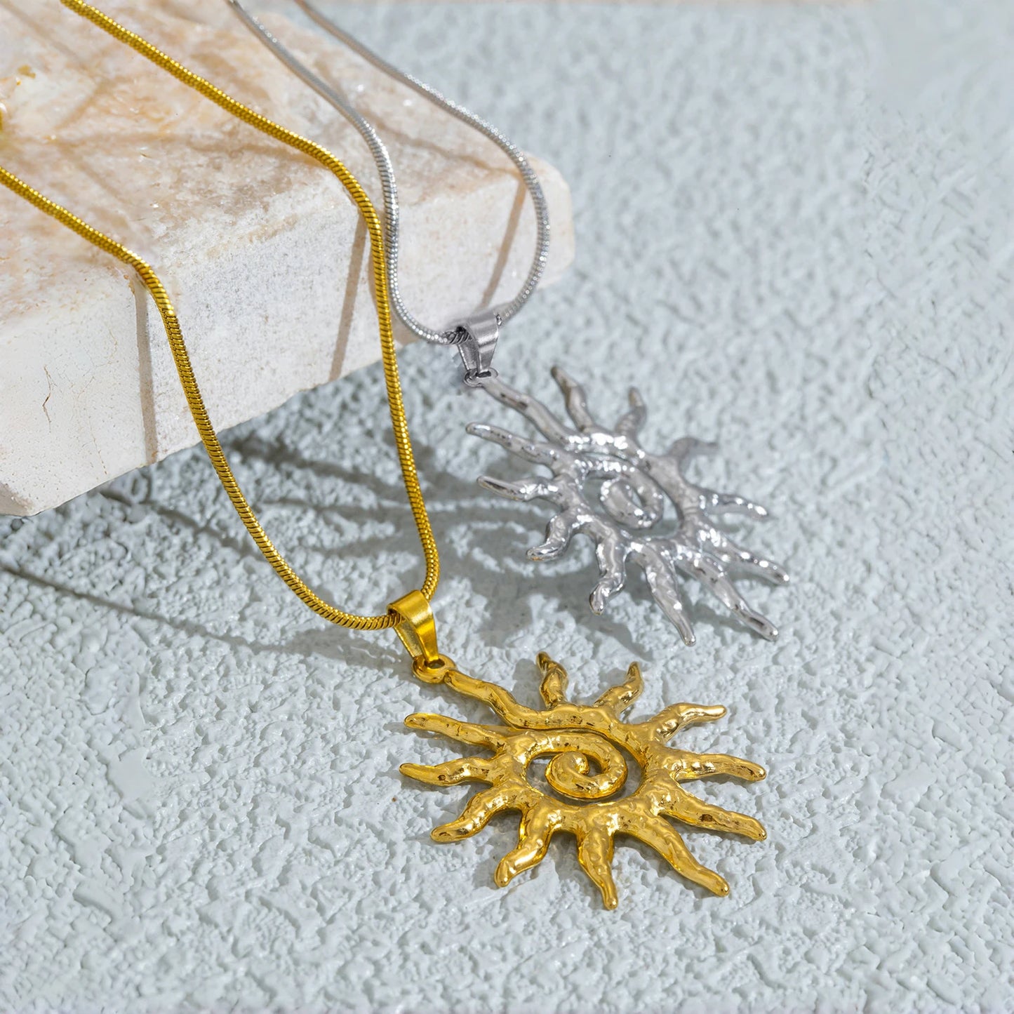 Spiral Sun Pendant Necklace for Women - 18K Gold Plated Hypoallergenic Stainless Steel, Daily Wear & Boho Gift Ideas Jewelry