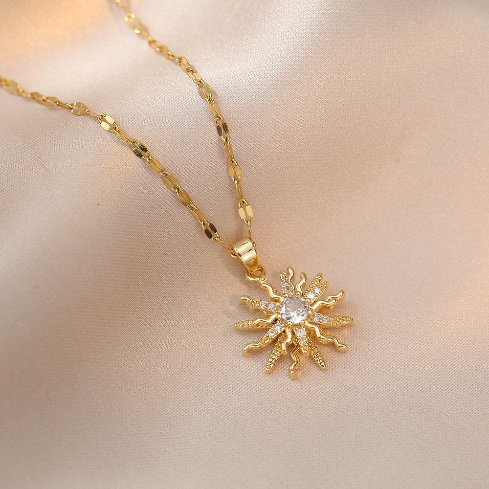 Sun Necklace, Woman Jewelry ,Fashion Wedding Party Accessories Gold Plated, Opal Sun Pendant ,Rapunzel Choker, Gift