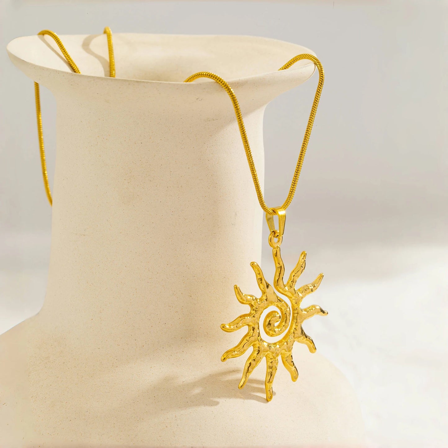 Spiral Sun Pendant Necklace for Women - 18K Gold Plated Hypoallergenic Stainless Steel, Daily Wear & Boho Gift Ideas Jewelry