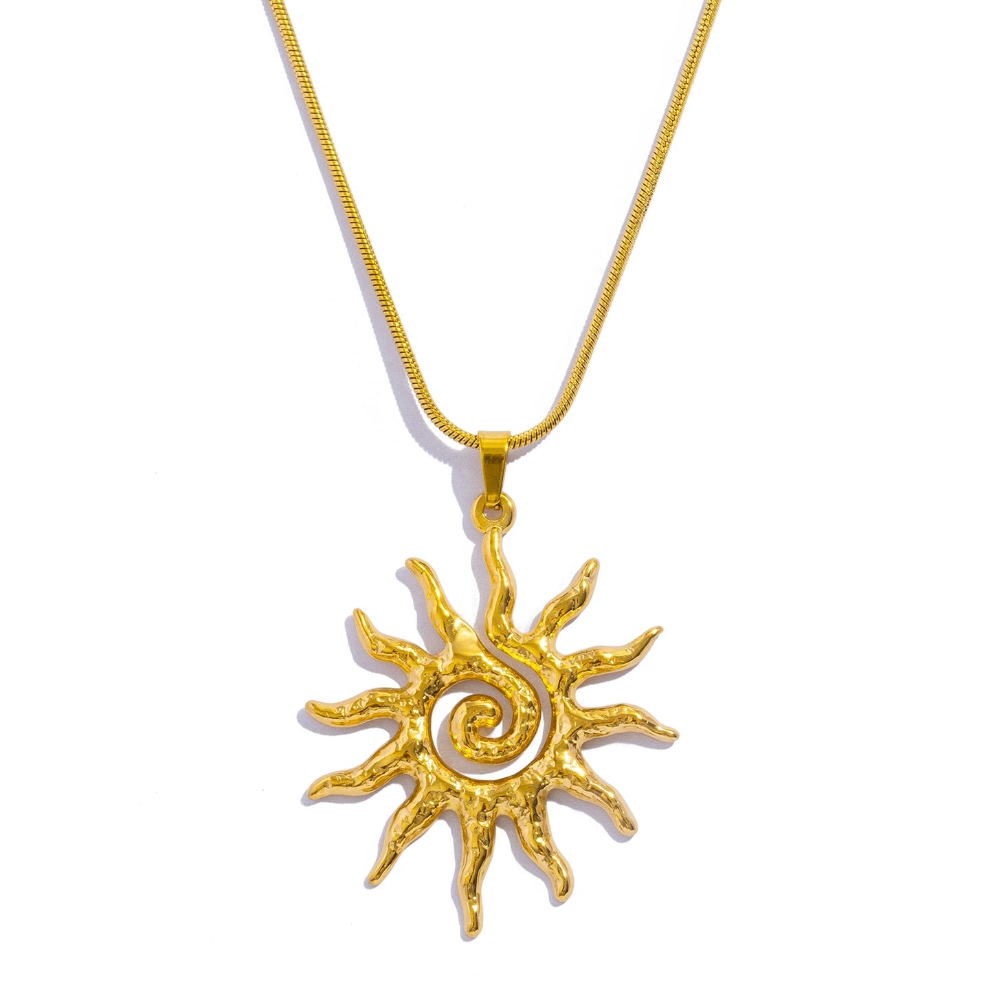 Spiral Sun Pendant Necklace for Women - 18K Gold Plated Hypoallergenic Stainless Steel, Daily Wear & Boho Gift Ideas Jewelry