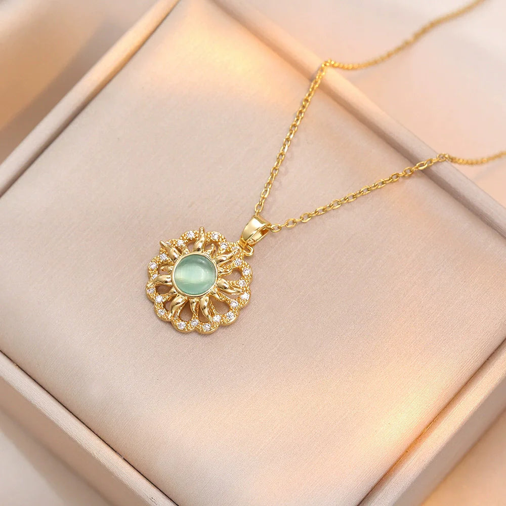 Sun Necklace, Woman Jewelry ,Fashion Wedding Party Accessories Gold Plated, Opal Sun Pendant ,Rapunzel Choker, Gift