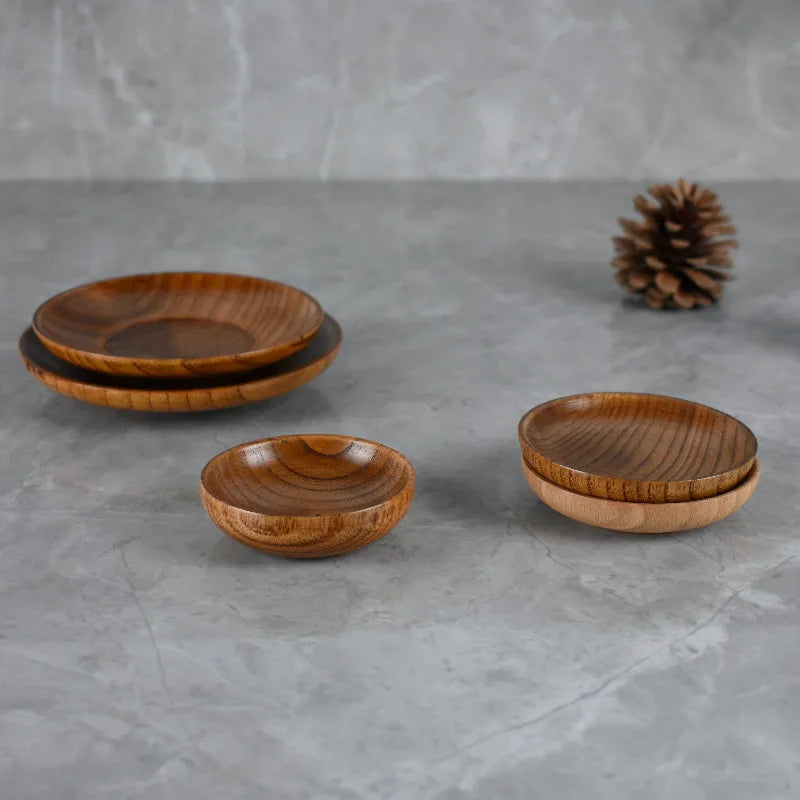 Round Wooden Seasoning Plate – Reusable Dishware for Snacks, Salad, and Kitchen Use